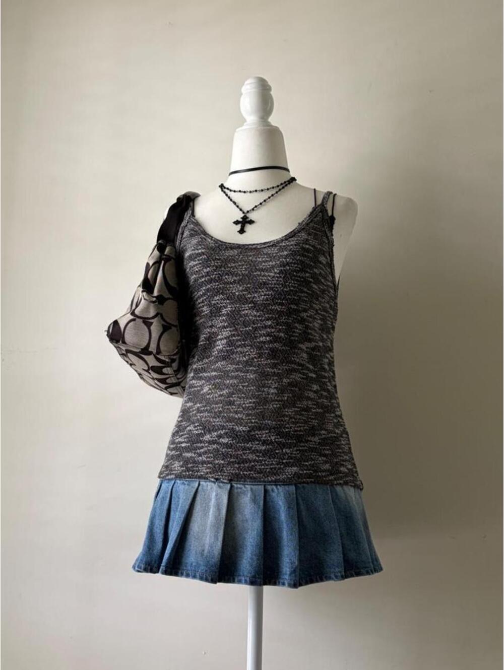 Y2K Marled Knit Cami Tank Top Soft Grunge Bella Swan Basic